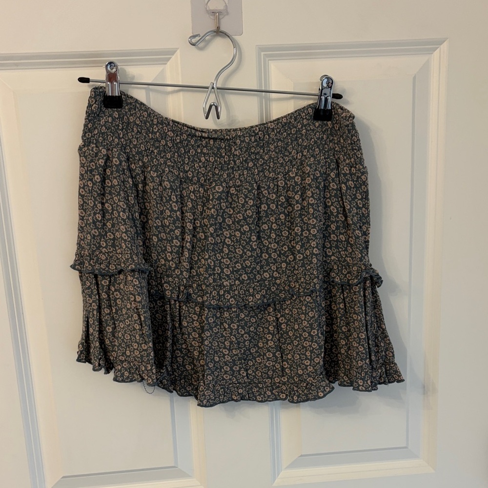 Floral Tiered Mini Skirt - Dark Green